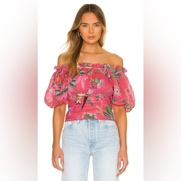 Banjanan Anna Top Small Woden Hedgerow Paradise Pink Multicolor Summer Tropical - Picture 1 of 10